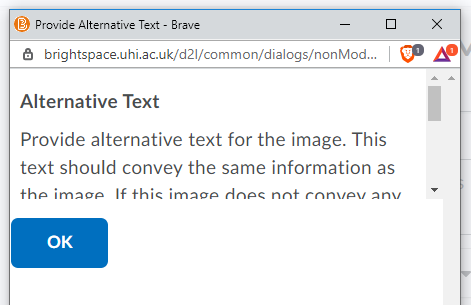Screenshot of Alternative Text pop-up window